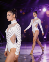 Justaucorps de ballet artistique pour femme avec strass brillants - Design luxueux et mystique en Spandex, Polyester et maille, couleur personnalisable pour la performance
