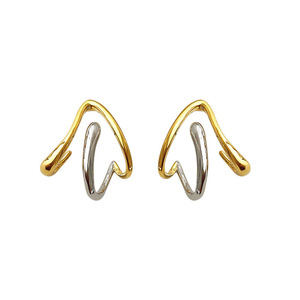 Orecchini a Perno con Design Minimalista a Artiglio, Effetto Metallo Stratificato Bicolore, Orecchini alla Moda da Donna, Gioielli Statement - Product Image 4