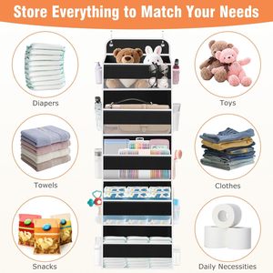 Over The Door Organizer 5 <b>Shelves</b> Large Capacity Hanging Storage With Side Pockets For Bedroom Dorm Use Black - Product Image 6