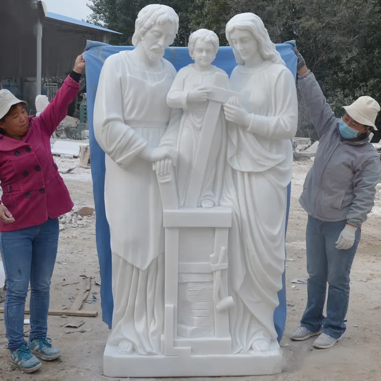 Ручная резьба в натуральную величину религиозный белый мрамор St. Joseph и Baby статуи Иисуса каменная скульптура Святого Иосифа церковь для декора