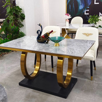 Hanyee 2025, juego de mesa de comedor moderno de acero inoxidable, llegada dorada, muebles de piedra sinterizada para comedor, nuevo estilo minimalista