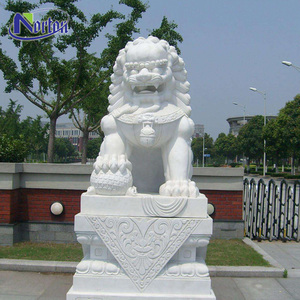 Al aire libre decoración mármol foo perros tallas de piedra chino granito León foo perro estatuas de la venta con alta base - Product Image 6