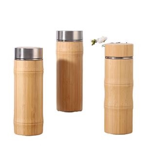 Natural Double-Wall Stainless Steel Insulated Tea Office Bamboo Water Bottle <b>Thermos</b> Vacuum Bottle Mug Flask Tumbler With Lid - Product Image 1