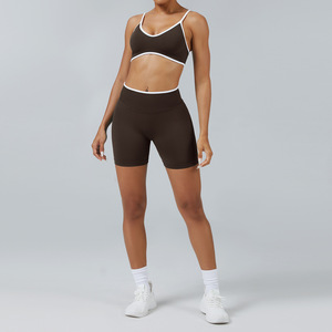Ensemble de Sport <span class=keywords><strong>Femme</strong></span> Sans Manches, Couleur Unie, Short Cycliste en Maille Côtelée, Deux Pièces - Product Image 6