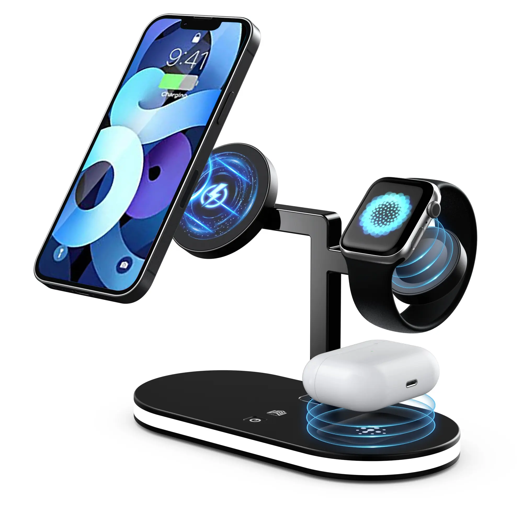 Magnetic Qi 15W For Iphone 14 Phone Holder Wholesale Watch Mag-safe 12 Apple 3 In 1 Desk lamps Magnet Wireless Charger