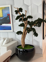 OH ARTS Bonsaï artificiel en pin résistant aux UV, décoration intérieure et extérieure, haute qualité, fait main, pot en fibre de verre, maison et jardin