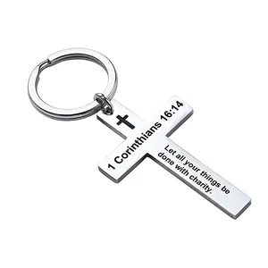 Wholesale Metal Zinc Alloy Enamel Fancy Keychain Custom Holy Bible Religious Christian Keyring Pendant Mini Cross Keychain