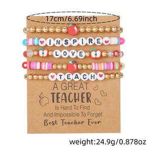 Conjunto de pulseras para el Día del Maestro, diseño de corazón y manzana con cuentas de arcilla polimérica coloridas, joyería apilable, regalo para profesores - Product Image 4