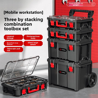 Boîte de rangement modulaire empilable avec poignée télescopique, grande, à trois niveaux, mobile, résistante à la poussière, pour installation sur porte ou fenêtre