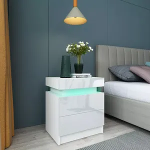 2023 Smart specchiato mobili comodino lampada da notte tavolo comodino a specchio 3 cassetti cassettiera con funzione di ricarica Wireless