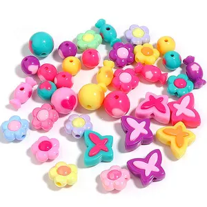 SOJI 100pcs/Bag Flower/Candy/Butterfly/Heart/Cross Pattern Shaped Loose Acrylic Spacer Beads For DIY Jewelry Making