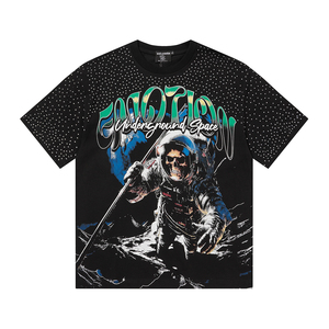 卸売 MIXED EMOTION 最新フルスクリーンプリントラインストーンTシャツ カジュアル オーバーサイズ ヴィンテージ カップル 半袖トップス - Product Image 4