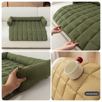 Coussin pour chien en velours côtelé doux, grand canapé pour animaux de compagnie avec côtés surélevés pour dormir et se reposer à l'intérieur