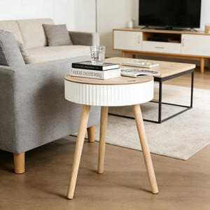 Petite <span class=keywords><strong>table</strong></span> de chevet ronde blanche avec plateau de rangement amovible et <span class=keywords><strong>table</strong></span> <span class=keywords><strong>basse</strong></span> en bois massif à trois pieds pour la chambre à coucher, décoration de salon - Product Image 2