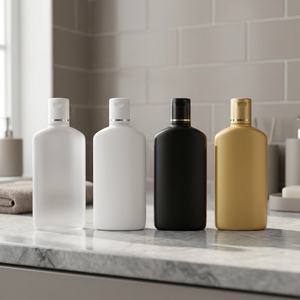 Botella Plana de 100 ml para Champú con Tapa Abatible Metalizada, Envase Cosmético de Plástico Premium para Champú, Acondicionador y Loción - Product Image 1