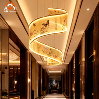 Lustre suspendu ovale en acrylique LED avec calligraphie et paysage chinois artistiques, lumière à intensité variable pour la décoration de couloir d'hôtel