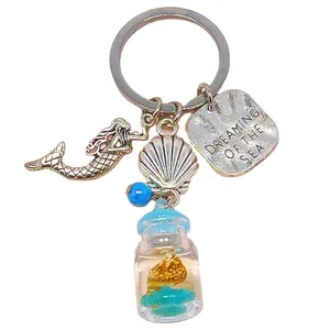 T1755 Dream Ocean Theme Conch Mermaid Pearl Wishing Bottle Night Light Sea Horse Sea Star Sailboat Keychain