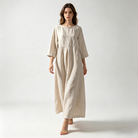Robe longue en lin pour femme, sur mesure, en coton naturel, couleur unie, manches longues, robes en lin pour femme