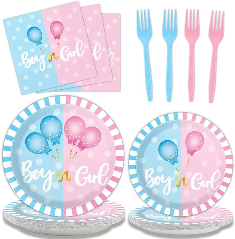 Gender Reveal Party Dekorationen Lieferungen Er oder Sie Party Geschirr Set Pink oder Blau Gender Reveal Servietten Party Gefälligkeiten