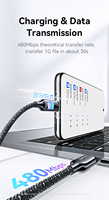 USAMS SJ750 Kabel Data Pengisian Cepat Ponsel 100W Type-C ke Type-C Berbahan Zine Alloy dengan Lampu Warna-warni untuk IPhone 16 15 Pro Max