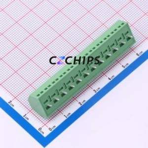 DB127S-5.0-12P-GN-S Screw Terminal Block Through hole Component (THT),P=5mm Connector 1x12P 5mm Green Through Hole - Product Image 2