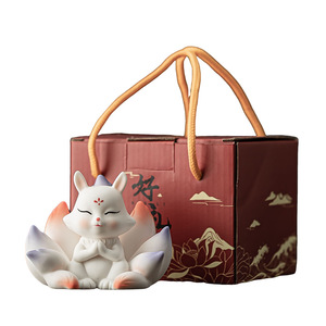 Figura Decorativa de Cerámica de Zorro de Nueve Colas, Color Rosa y Amarillo, en Caja de Regalo, Feng Shui, Decoración para Sala de Estar, Estilo Chino - Product Image 5