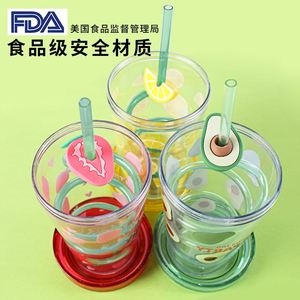 Gobelet personnalisé à thème fruité et paille fantaisie – Vaisselle en plastique transparent/jaune pour les barbecues et célébrations estivales - Product Image 4