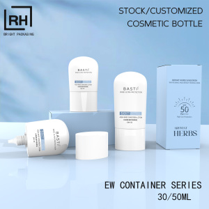 Flacon de crème solaire pour le visage en plastique <span class=keywords><strong>blanc</strong></span> en forme <span class=keywords><strong>d</strong></span>'œuf de 30 ml et 50 ml, flacon de crème solaire pour le corps EVOH avec bouchon à vis plat - Product Image 1