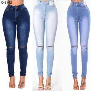 C8139 2023 Jeans Wanita Potongan Tinggi Berpinggang Tinggi Wanita, Celana Jins Tertekan untuk Wanita