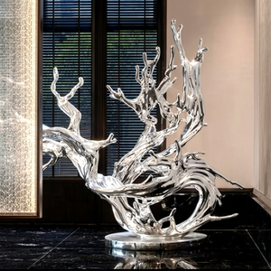 Sculpture abstraite moderne en résine, forme d'eau irrégulière, statue artistique, pièce décorative argentée pour hall d'hôtel et maison - Product Image 1