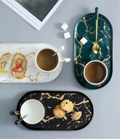 Style européen de luxe, grain de marbre doré, tasse de thé de l'après-midi, tasse à café avec cadre en or, ensemble cuillère et soucoupe, porcelaine turque