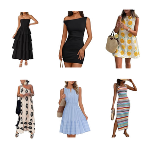Robes d'été décontractées pour femmes, à porter au quotidien, sans manches, imprimé floral, col en V, mélange de coton, vente en gros, lot en vrac - Product Image 6