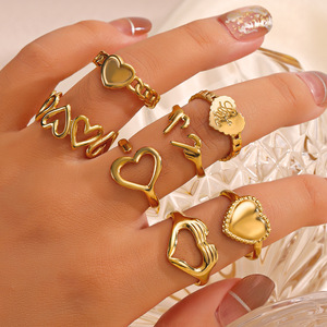 Anelli a Cuore in Acciaio Inossidabile Placcato Oro 18K, Stili Multipli, Regolabili, Resistenti all'Ossidazione, <span class=keywords><strong>Fascia</strong></span> Aperta per Donne, Matrimonio e Fidanzamento - Product Image 2