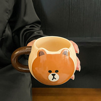 NEWELL Tasse en Céramique Ours de Dessin Animé Marron, Jolie Tasse à Lait de Petit Déjeuner, Mug à Café Ours
