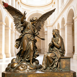Statua in Bronzo della Coronazione della Vergine Maria, <span class=keywords><strong>Regina</strong></span> del Cielo Seduta con Due Angeli, Sceptrone e Base a Forma <span class=keywords><strong>di</strong></span> Nuvola - Product Image 4