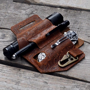 Riem Sleutelhanger Multitool Edc Pocket Organizer Camping Edc Multitool Etui Koeienhuid Lederen Zaklamp <span class=keywords><strong>Holster</strong></span> Met Penhouder - Product Image 6