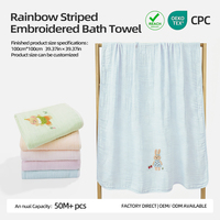 Serviette de bain rayée pour bébé avec applique brodée, douce pour la peau, couverture de bain pour enfants, équipement de natation, commandes en gros