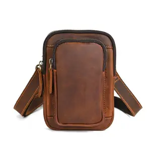 MARRANT Men Crazy Horse Genuine Leather Small Messenger Bag Cell Phone Pouch Bag Men Leather Crossbody Shoulder Bag