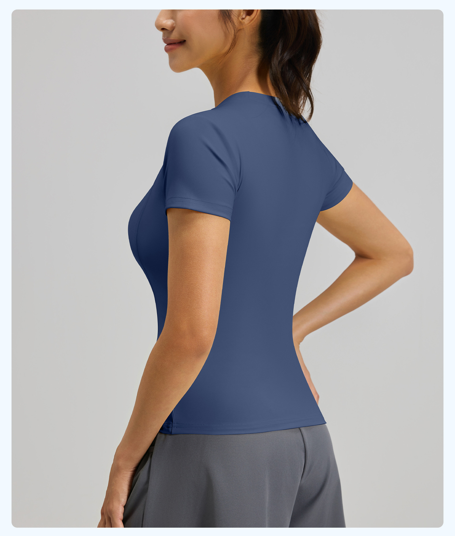 In Stock Breathable Quick Dry 4 Way Stretch Spandex Short Sleeve Slim Fit Women's Yoga Gym Custom Workout Sports Top For Summer