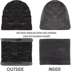 Ensemble de bonnets d'hiver 2 pièces pour hommes Bonnet <span class=keywords><strong>en</strong></span> tricot chaud avec doublure polaire <span class=keywords><strong>Cache</strong></span>-<span class=keywords><strong>cou</strong></span> de ski et casquette tête de mort pour les sports quotidiens pour adultes - Product Image 3