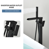 Colonne de douche autoportante en acier inoxydable noir et laiton, avec mitigeur monocommande pour baignoire et douche