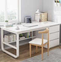 Bureaux d'Ordinateur Simples 100/120/140cm, Grande Table d'Étude avec Tiroir et Étagère, Bureau en Bois