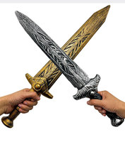 Réplica de Escudo Redondo y Espada de Plástico en Oro y Bronce, Estilo Medieval/Romano Antiguo, Accesorio de Arma para Halloween