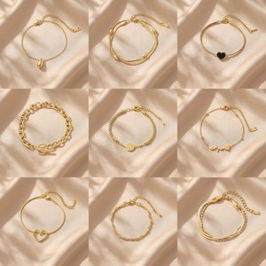 สร้อยข้อมือสแตนเลสสตีลชุบทอง 18K ปี 2026 รูปทรงหัวใจหยดน้ำ ลายเรขาคณิต กันน้ำ ป้องกันอาการแพ้ เหมาะสำหรับเป็นของขวัญ - Product Image 1