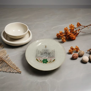 Handmade 4\" Inches White Marble Coaster Tile Inlaid <b>Stone</b> Crafts Featuring Taj Mahal Design Floral Style - Product Image 6