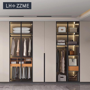 خزانة ملابس خشبية متعددة الأدراج للغرفة مع أبواب زجاجية عصرية وتخزين قابل للتعديل، بيع مباشر من المصنع - Product Image 2