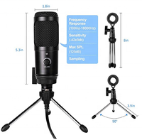Micrófono de Condensador USB Profesional Rayco de Metal y Plástico con Soporte de Trípode, Certificado CE, para Teléfono, PC, Skype, Transmisión en Vivo en Línea