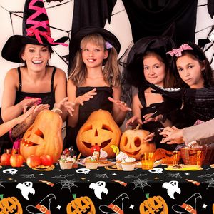 Nappe rectangulaire en plastique effet toile d'araignée 54" x 108" Grande taille pour Halloween, décoration de table pour la maison et les fêtes - Product Image 5