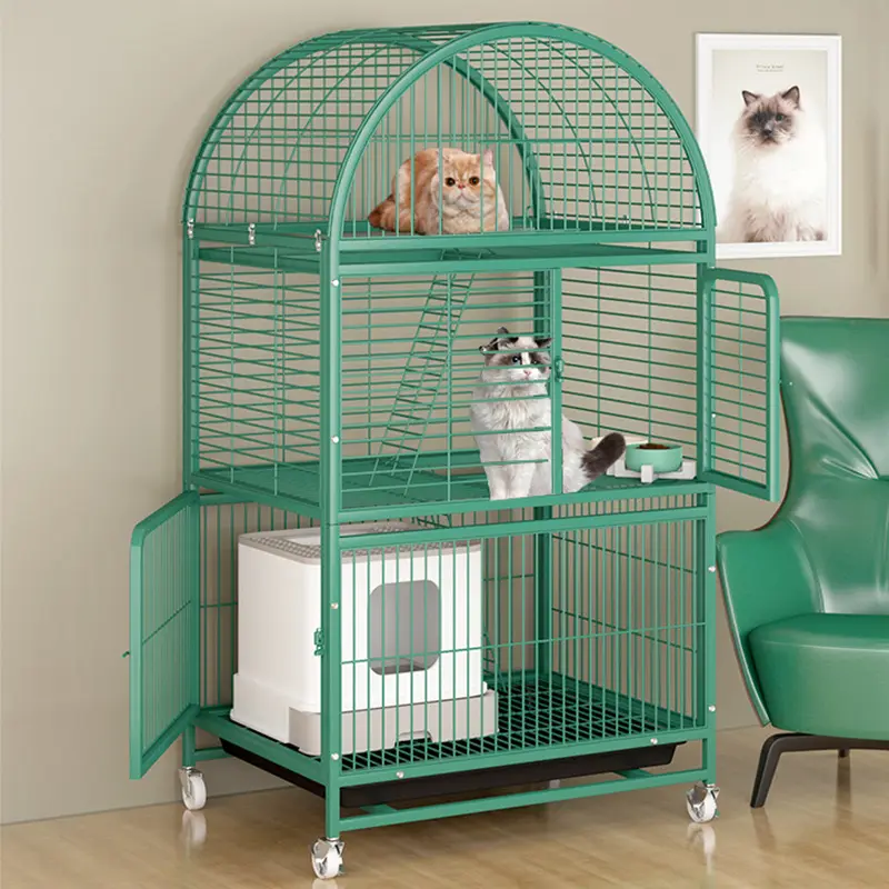 Hot selling metal kennel folding stainless steel pet cages movable cat dog small animal cage with wheels