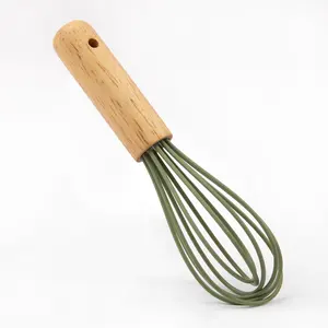 Top Selling Kitchen Gadgets Silicone Egg Whisk Stainless Steel Egg Beater With Wooden Handle